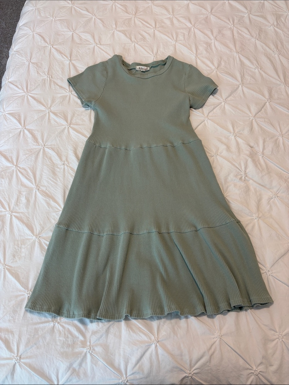 Rolla Coster Sage Green Ribbed Tiered Midi Dress
